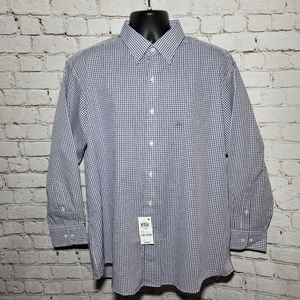 CLUB ROOM Mens Dress Shirt New White Check Collared Regular Fit Plaid Size 17